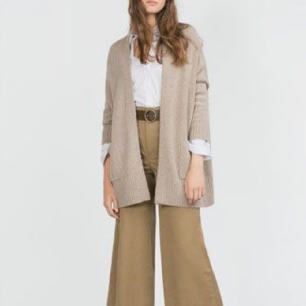 Zara Knit Open Cardigan Sweater Wool Blend Medium